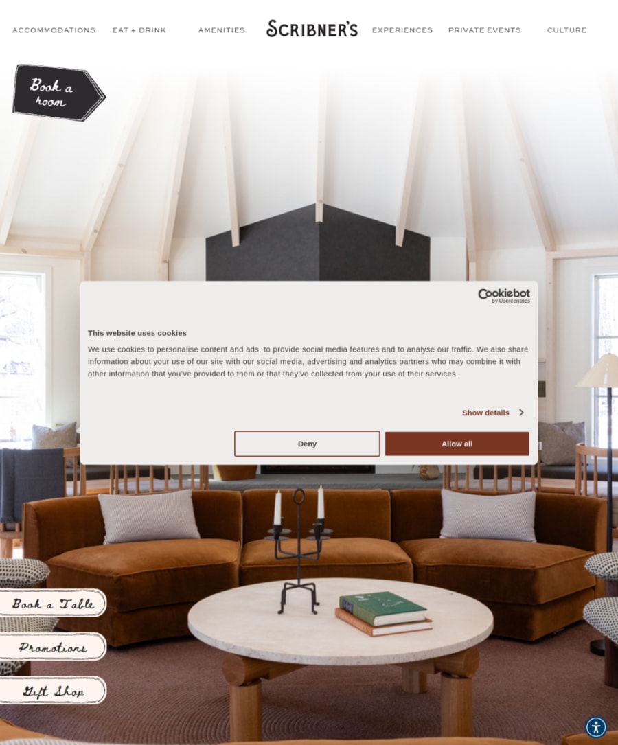Full homepage screenshot of the Scribner's Catskill Lodge website