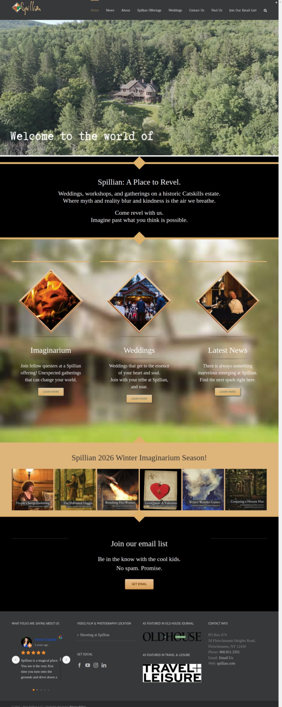Full homepage screenshot of the Spillian website