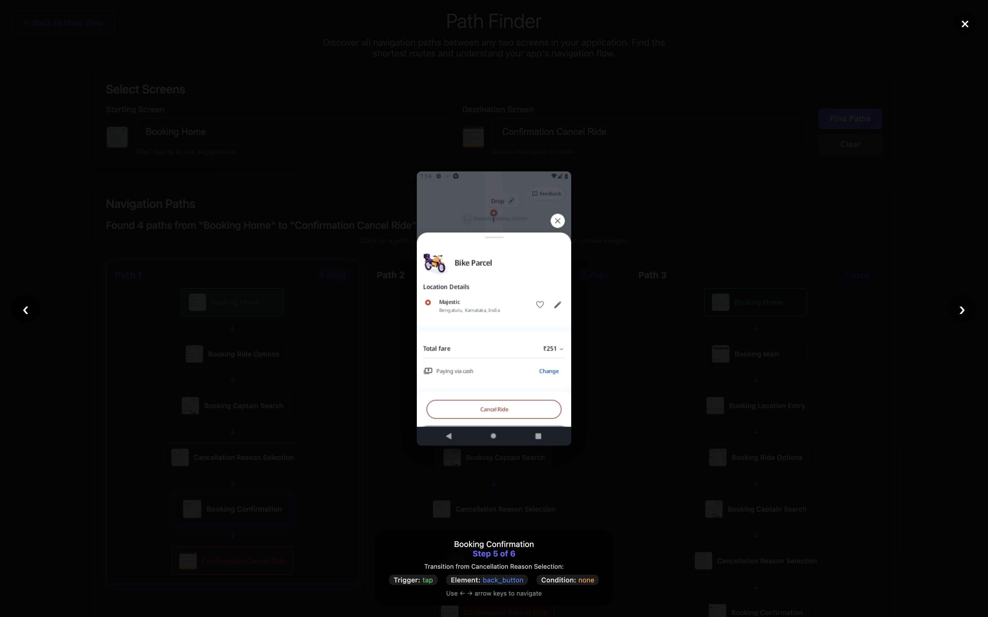 **Step 5**: Tap back_button to reach Booking Confirmation