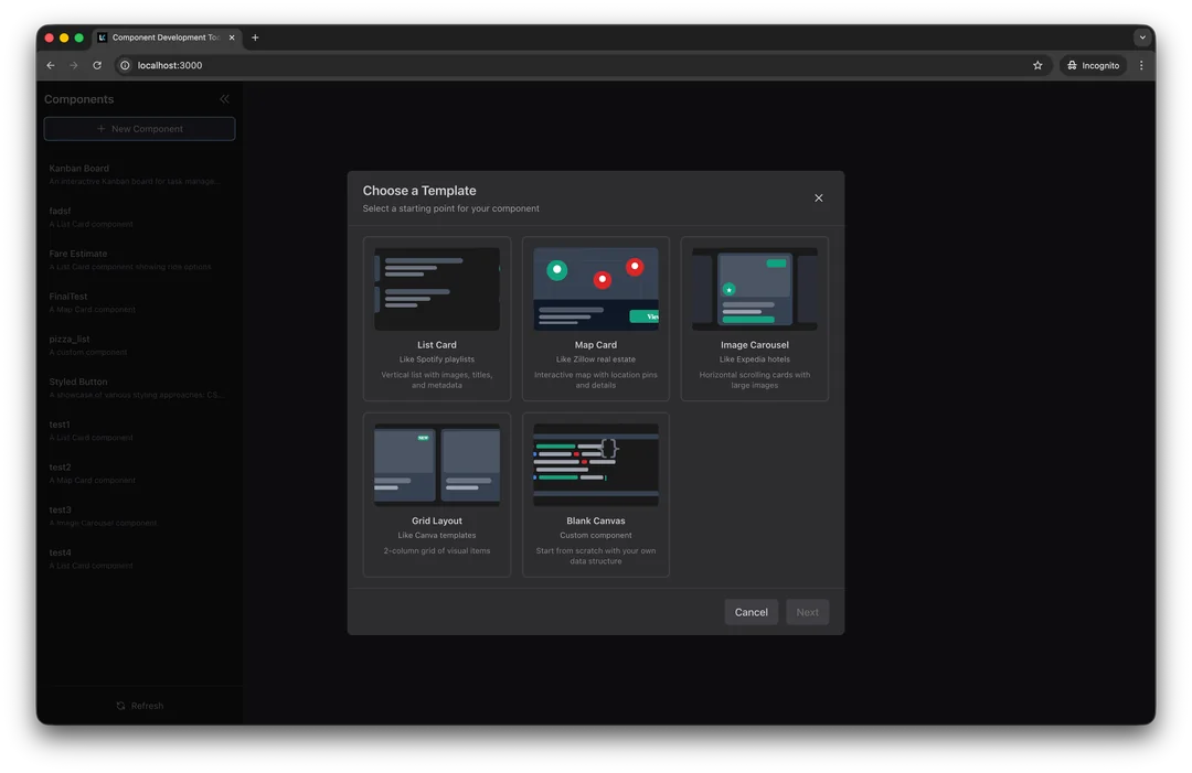 Template Selector Screenshot