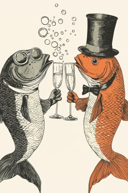 Funny Fish Hat Champagne Toast card