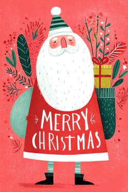 Merry Christmas Illustrated Santa 1 Card