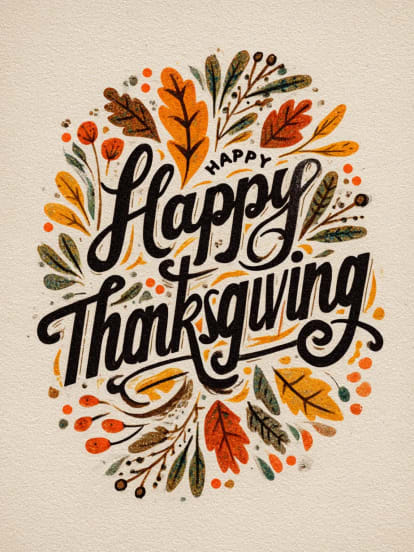 Happy Thanksgiving Text Leaves Card Design
