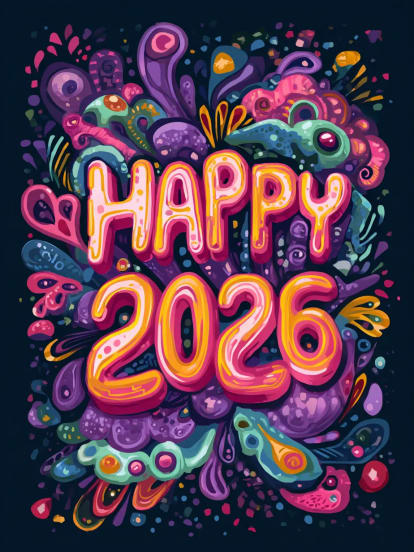 Happy 2026 หลากสี Card Design
