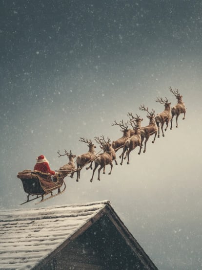 Veselé Vánoce letící sobi Card Design