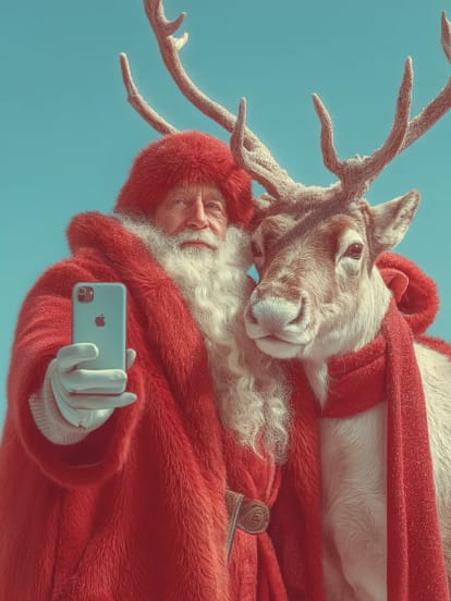 Joyeux Noël selfie du Père Noël avec renne Card Design