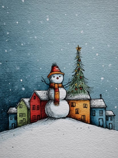 Joyeux Noël bonhomme de neige scène enneigée Card Design