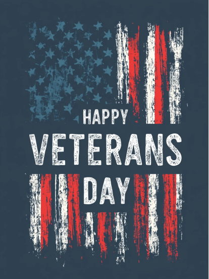 Happy Veterans Day Text and Flag Card Design