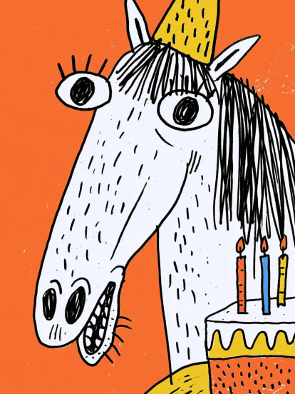 Birthday Card with Party Horse – desain sampul kartu