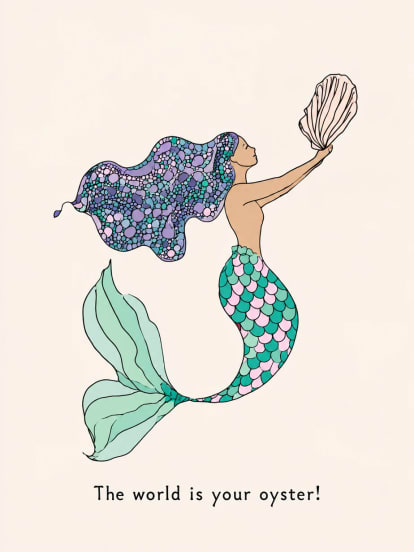 Good Luck Card with Mermaid – desain sampul kartu