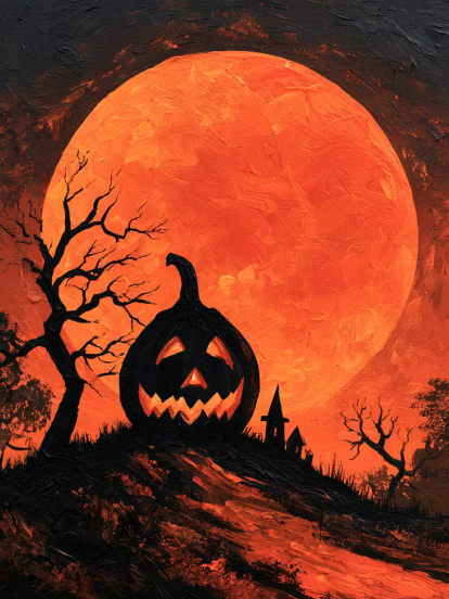 Halloween Card with Giant Orange Moon – card cover design