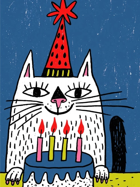 Birthday Card with Party Hat Cat