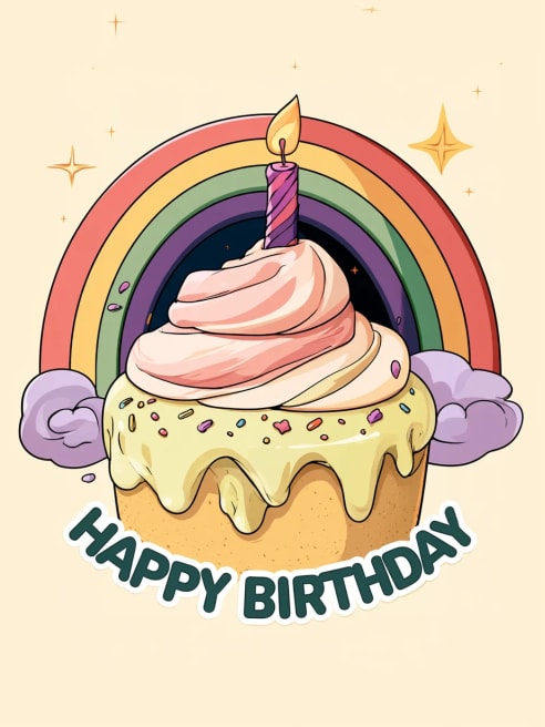 Birthday Card with Rainbow Cake