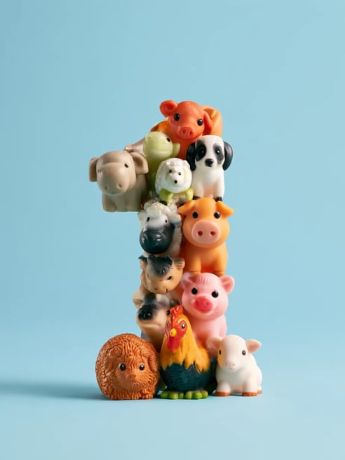 First Birthday Card with Animal Tower