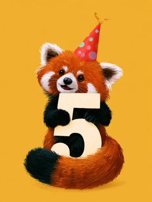 5th Birthday Card with Red Panda