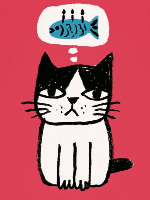 Birthday Card with a Cat and Fish