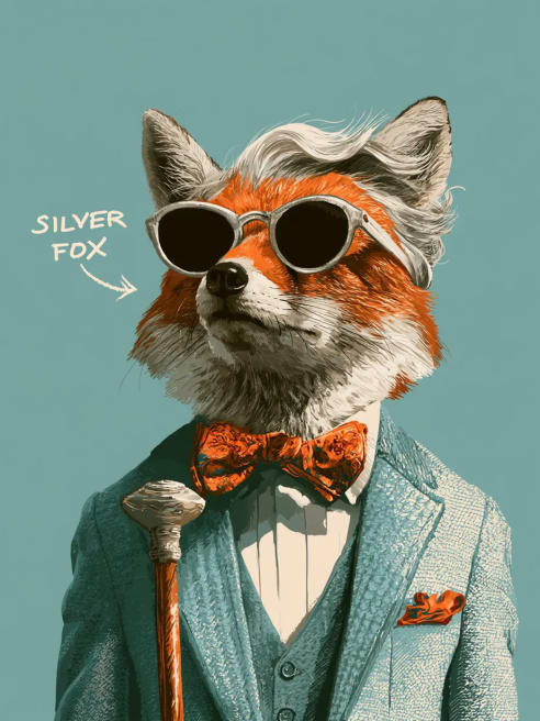 Birthday Card with a Silver Fox