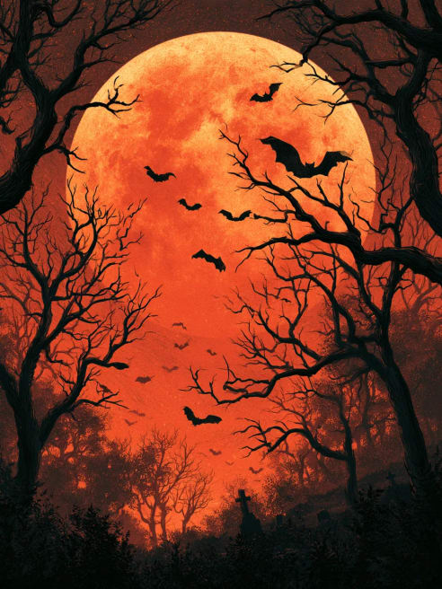 Halloween Card with Bats and Moon