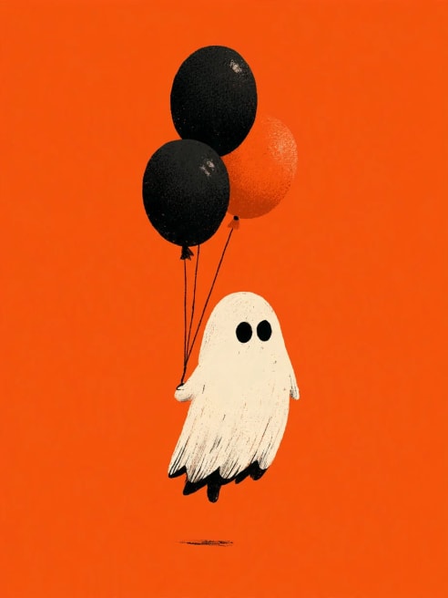 Halloween Card with Balloon Ghost