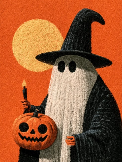 Halloween Card with Ghostly Witch