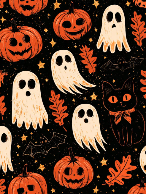 Halloween Card with Ghosts and Pumpkins