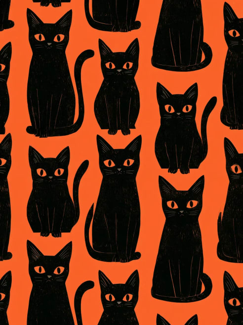 Halloween Card with Black Cat Pattern