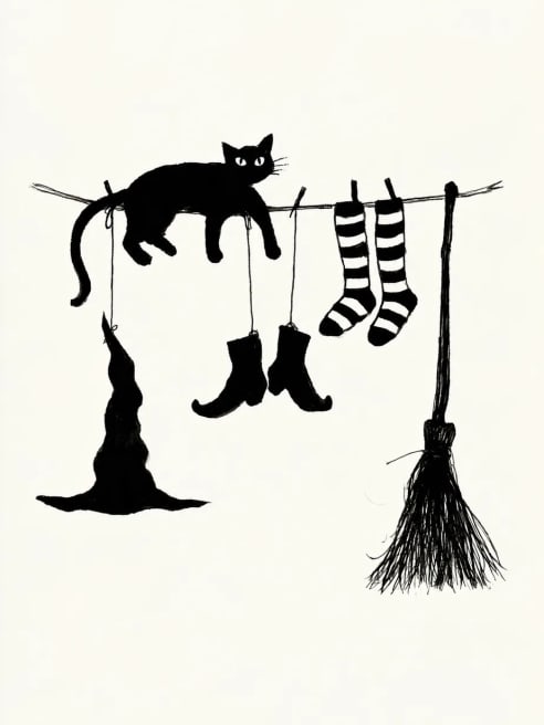 Halloween Witches Clothes Line Card