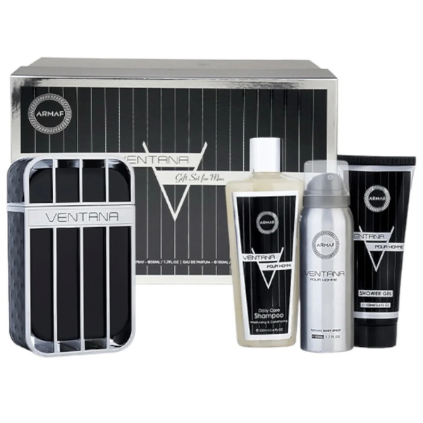 Estuche Armaf Ventana Hombre 4pzs 100ml Edt + Shampoo + Gel De Baño + Spray