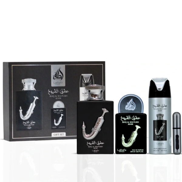 Estuche Lattafa Ishq Al Shuyukh Unisex 3pzs 100ml Edp + 20ml Edp + Splash