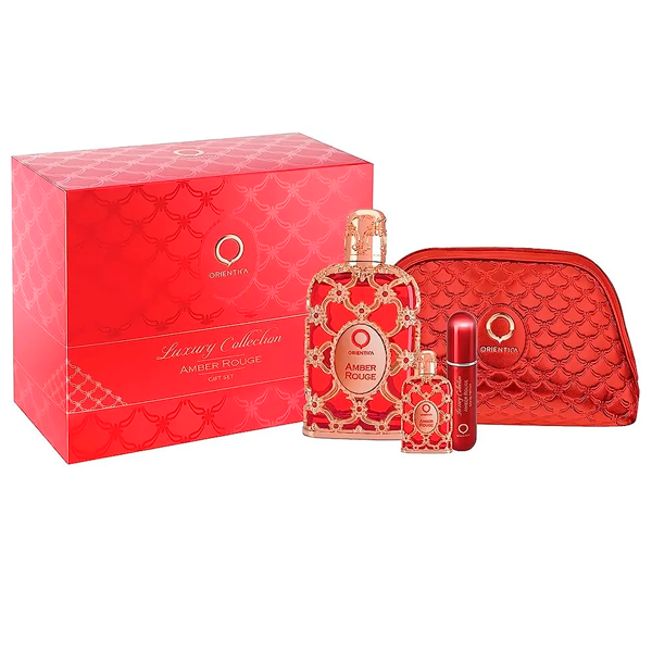 Estuche Orientica Orientica Amber Rouge Unisex 4pzs 80ml Edp + 10ml Edp + Atomizador + Cosmetiquera