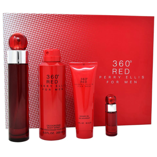 Estuche Perry Ellis 360 Red Hombre 4pzs 100ml Edt + Splash 100ml + 30ml Edt + After Shave
