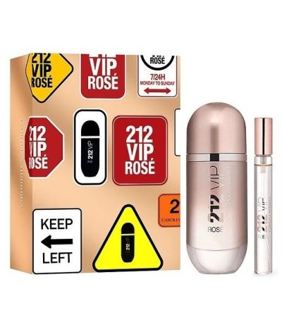 Estuche Carolina Herrera 212 Vip Rose Mujer 2pzs 80ml Edp + Crema