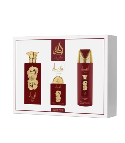 Estuche Lattafa Pride Ansaam Gold Unisex 3pzs 1’00ml Edp + 20ml Edp + Splash