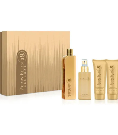 Estuche Perry Ellis 18 Sensual Mujer 4pzs 100ml Edp + 7.5ml Edp + Splash + Gel De Baño