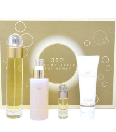 Estuche Perry Ellis 360 Mujer 4pzs 100ml Edt + 7.5ml Edt + Gel De Baño + Splash