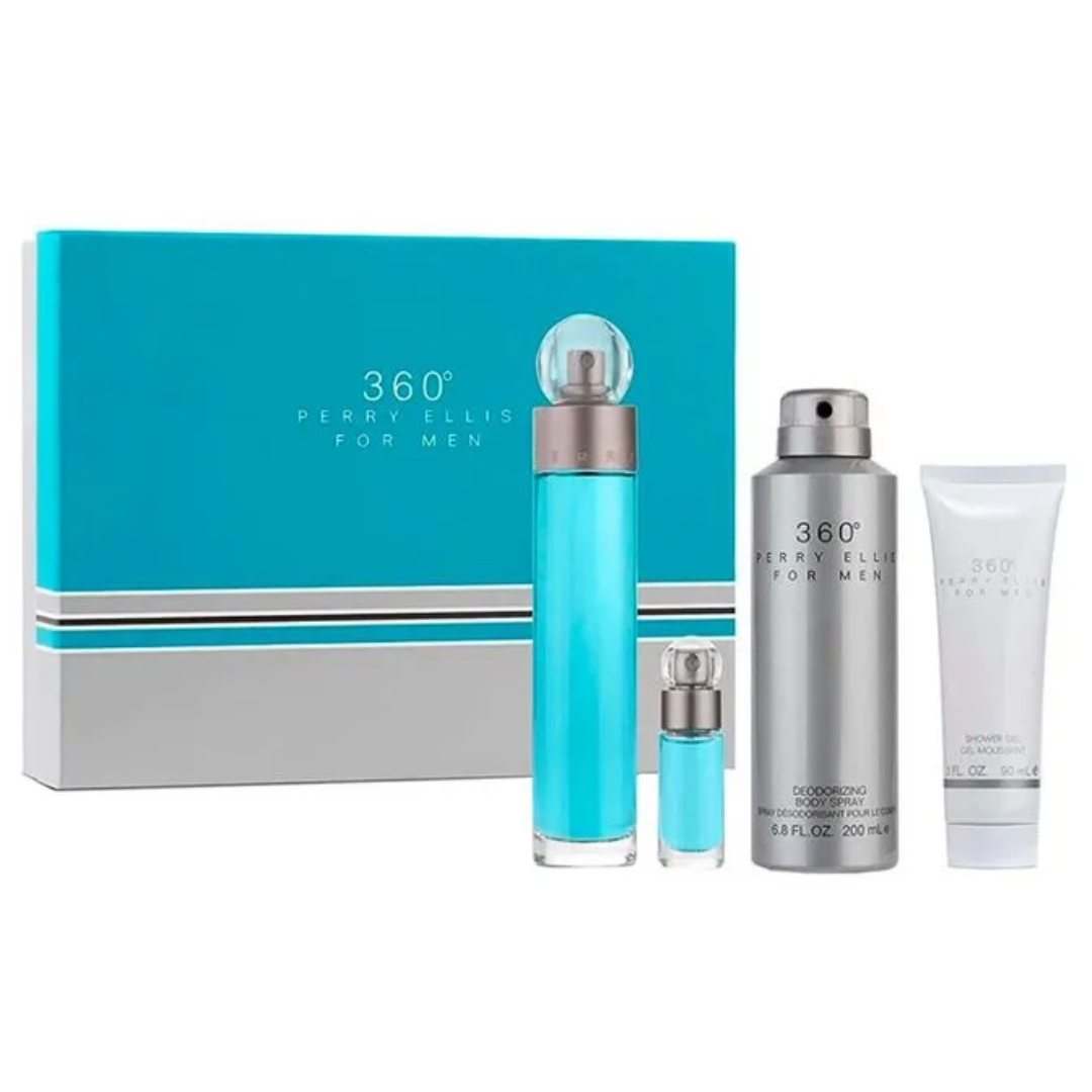 Estuche Perry Ellis 360 Hombre 4pzs 100ml Edp + 7.5ml Edp + Crema + Gel De
