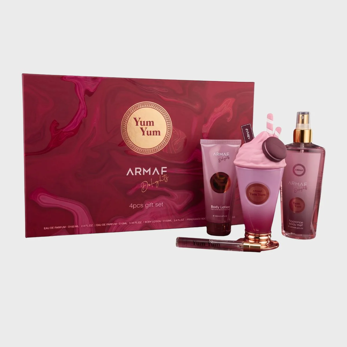 Estuche Armaf Delights Yum Yum Mujer 4pzs 100ml Edp + 10ml Edp + Splash + Crema
