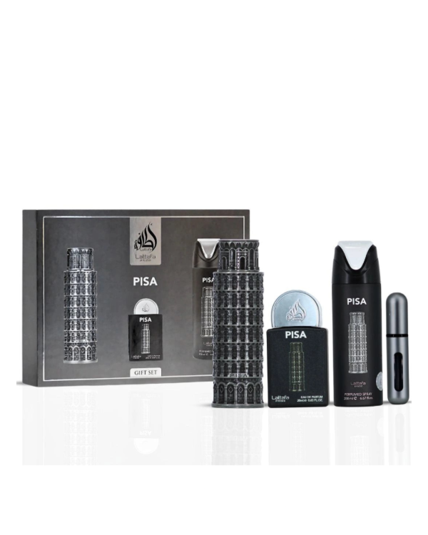 Estuche Lattafa Pride Pisa Unisex 4pzs 100ml Edp+ 20ml Edp + Splash + Atomizador Recargable