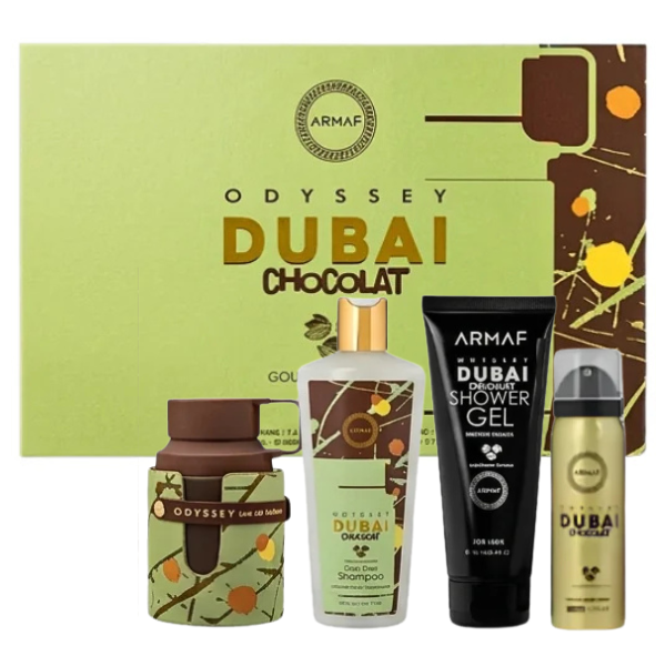 Estuche Armaf Odyssey Dubai Chocolate Unisex 4pzs 100ml Edp + Splash + Spary + Crema