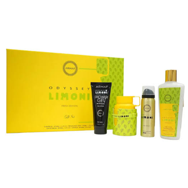 Estuche Armaf Odyssey Limoni Unisex 4pzs 100ml Edp + Splash + Spary + Crema