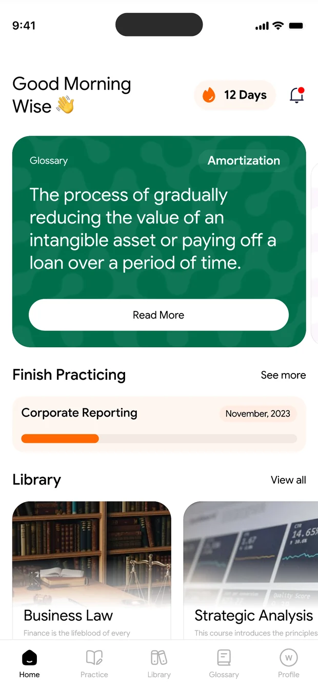 Home screen with the Digest answer revealed in green and a 12 day streak
