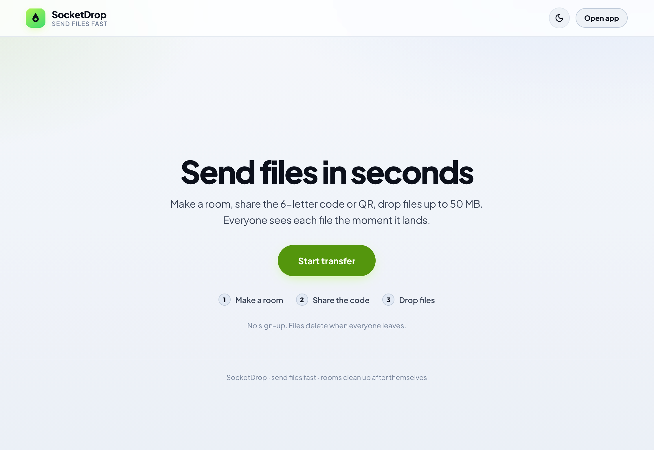 SocketDrop UI preview in light theme