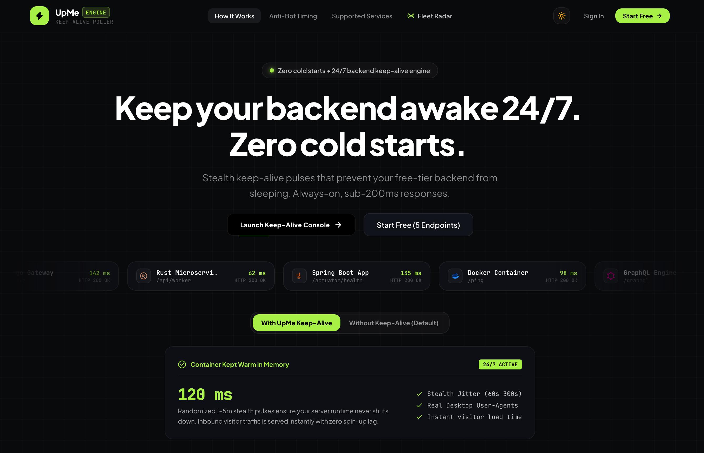 Up Bot UI preview in dark theme