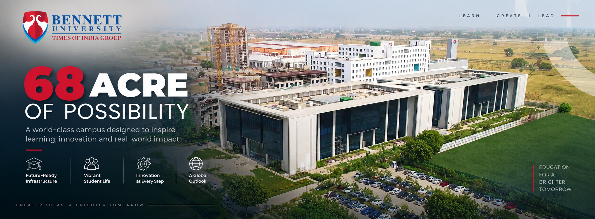 Bennett University campus — aerial view of the Greater Noida, UP campus