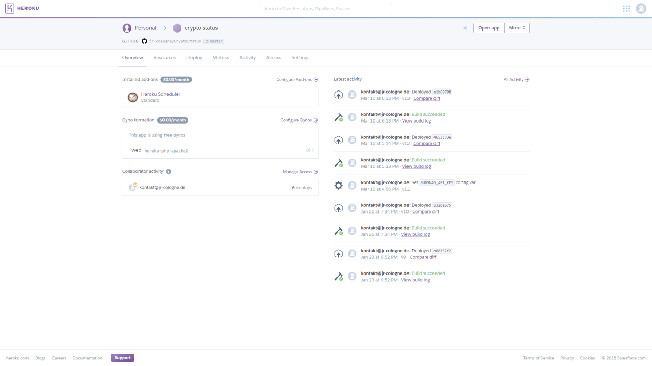 Screenshot der Heroku-App-Übersichtsseite