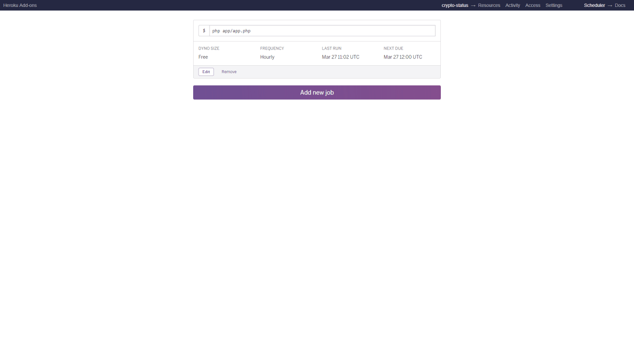 Screenshot des Heroku-Scheduler-Dashboards