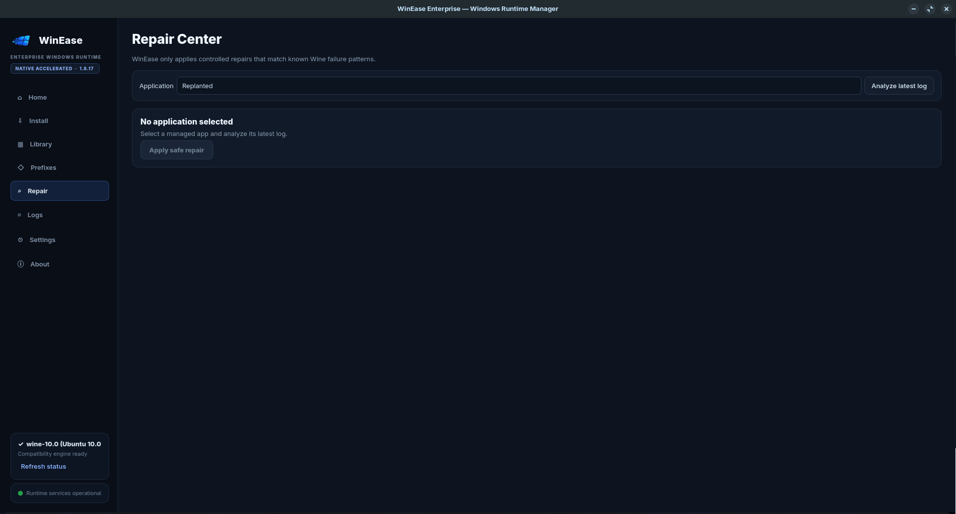 WinEase Linux Windows application manager screenshot — image 4