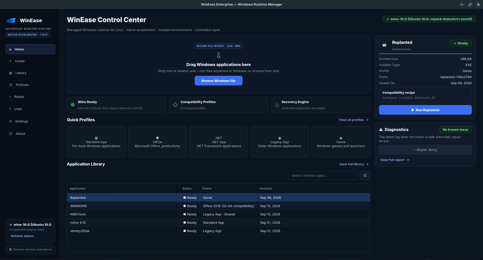 WinEase Linux Windows application manager screenshot — image 8