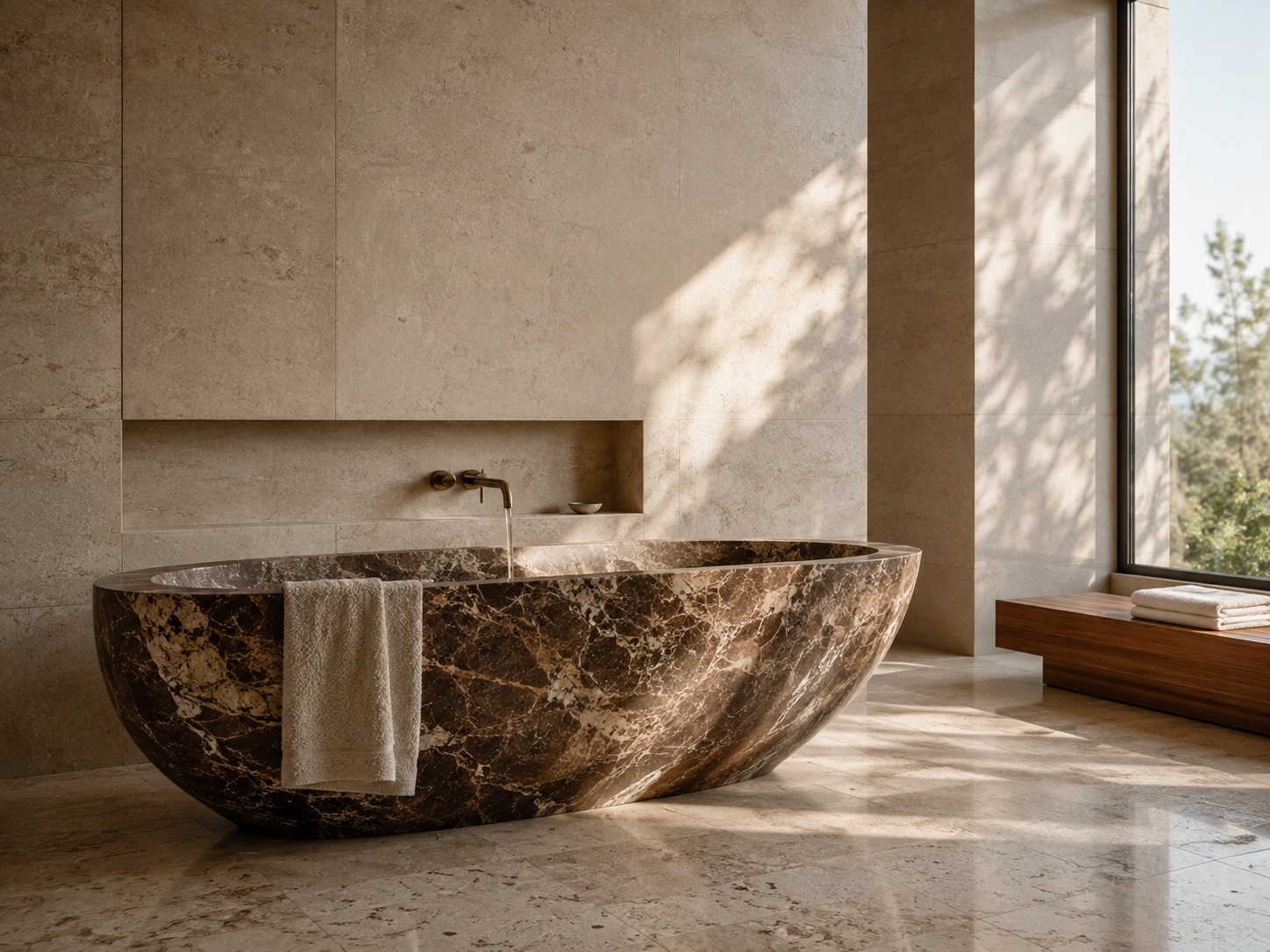 Natural light entering a calm minimal bathroom through a frosted skylight