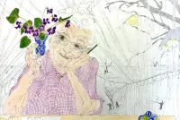 portrait of an elderly woman holding violets